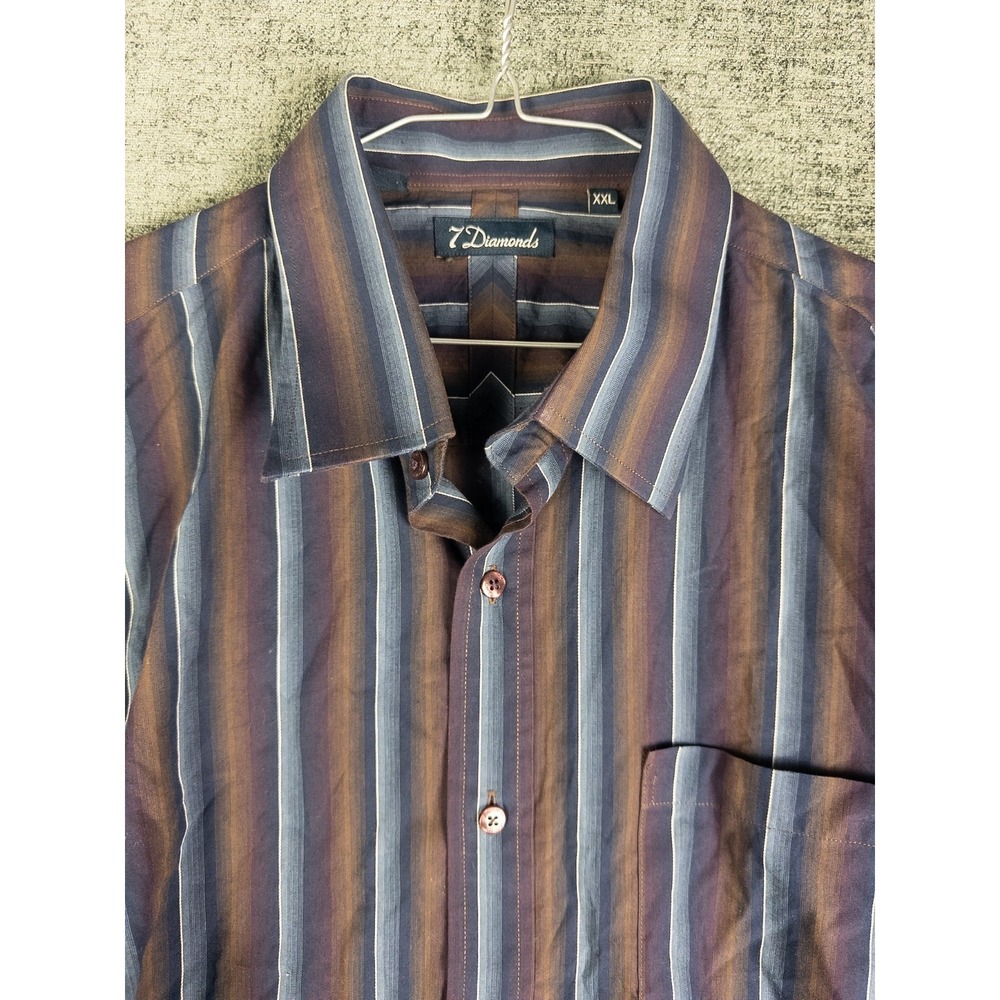 7 Diamons Shirt Mens 2XL (XL) Striped Button Up Casual Collared 100% Cotton